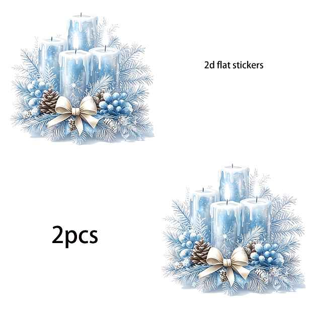 TEMU 1 ks/2 ks 9palcová ledově modrá vánoční svíčková nálepka na okno, skleněná nálepka, plná vánoční atmosféry, odstranitelná bez zanechání stopy.