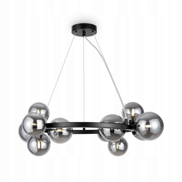 Dekorativní závěsná lampa kulatá, černá, obruč, skleněné koule, 11 bodů Maytoni