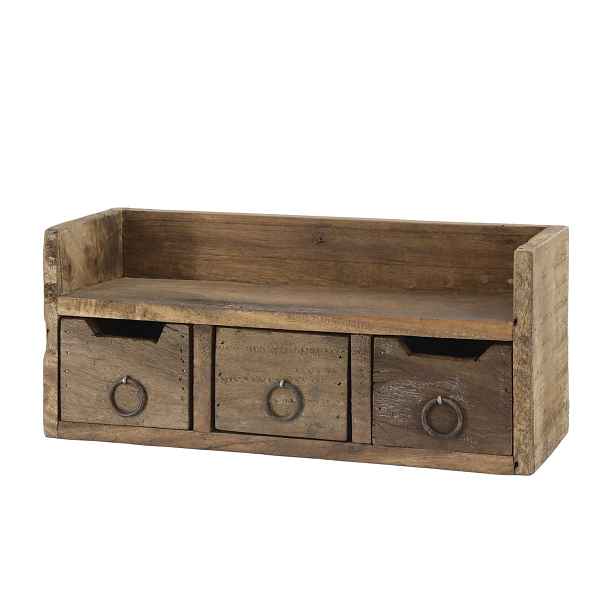 Hnědá antik dřevěná polička se šuplíčky Grimaud Unit - 36*12*15 cm Chic Antique