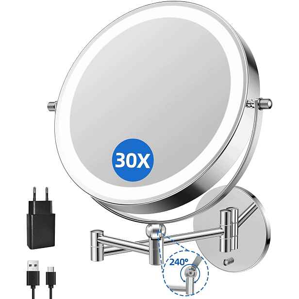 Kosmetické zrcátko s baterií 5000 mAh a zvětšením 1X/30X