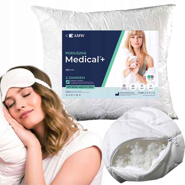 Polštář 70x80 Medical+ Amw Polsko Antialergický Pružný se zipem Bílý