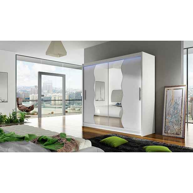 Šatní skříň 180 cm se zrcadlem a LED osvětlením FLORENCIO 10 - bílá