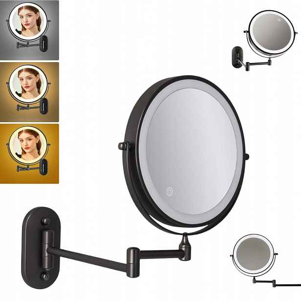 Led nástěnné zrcadlo pro zvětšování make-upu x 10 černé kosmetické