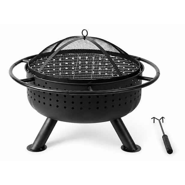 Zahradní ohniště s roštem a pohrabáčem BestBerg BBFP-F10 / Ø 51 cm / ocel / černá