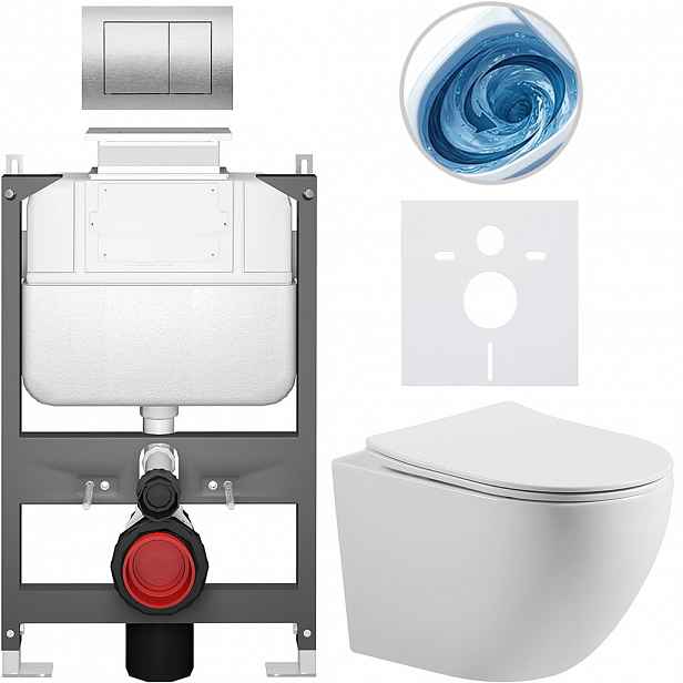 Kompletní WC set Basic/Cesso - bílá lesklá - WC tlačítko Maxio/Stříbrná - ovládání shora - předstěnová instalace - 49x36 cm - 8050BD85995