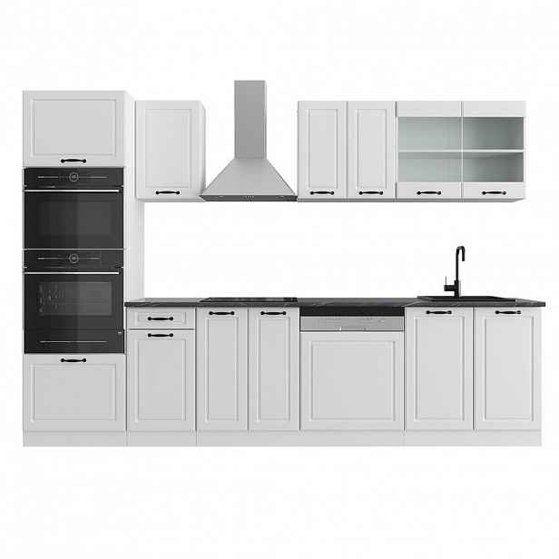 Vicco KUCHYŇSKÝ KOUT R-Line Bílý venkovský dům 300 cm s vysokou skříní, PD Antracit
