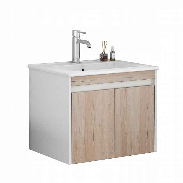 Závěsná skříňka pod umyvadlo Houseland Morvia 60 cm dub/bílá