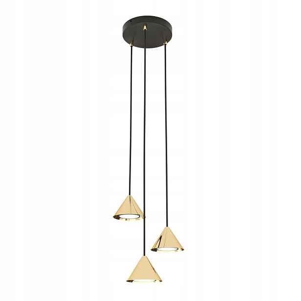 Závěsná lampa trojitá černá zlatá 3 kužely kulatá 20 cm nad stůl Emibig