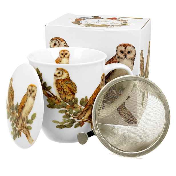 Duo Porcelánový hrnek OWLS 400 ml se sítkem bílý/vícebarevný