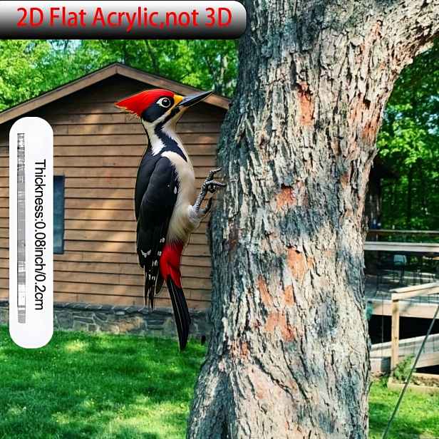 TEMU 2D plochý - 【2D plochý】 2D plochý - [2D plochý] 2D plochý, jeden dřevoreň zadržující se na kůře stromu, unikátní akrylová dekorace na zeď s