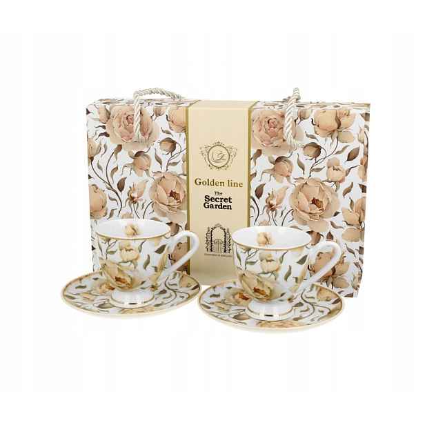 2 šálky espresso roses white golden line růže