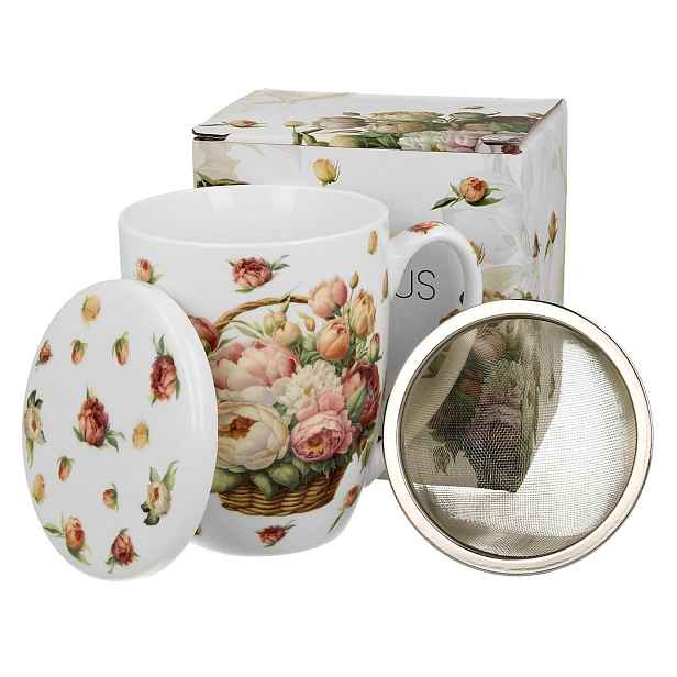 Duo Porcelánový hrnek PIWONIE 350 ml se sítkem vicebarevný