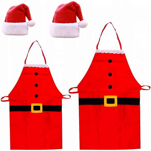 Kuchyňská zástěra vánoční, Santa Claus, klobouky, sada 4 ks