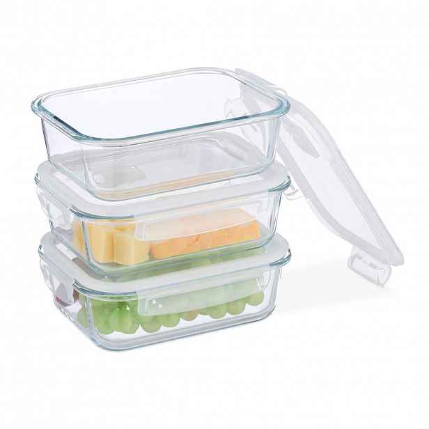 Relaxdays DÓZA Transparentní sklo s víkem 3dílná-sada 1040 ml