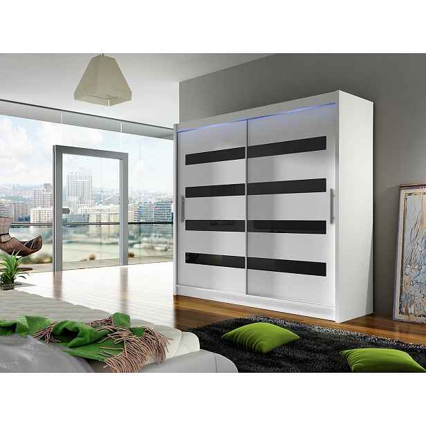 Šatní skříň 180 cm s posuvnými dveřmi a LED osvětlením FLORENCIO 11 - bílá