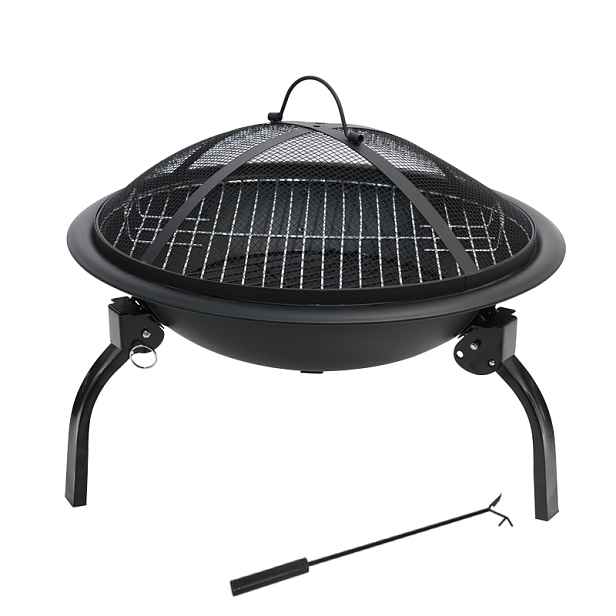 Zahradní ohniště s roštem a pohrabáčem BestBerg BBFP-F11 / Ø 47 cm / ocel / černá