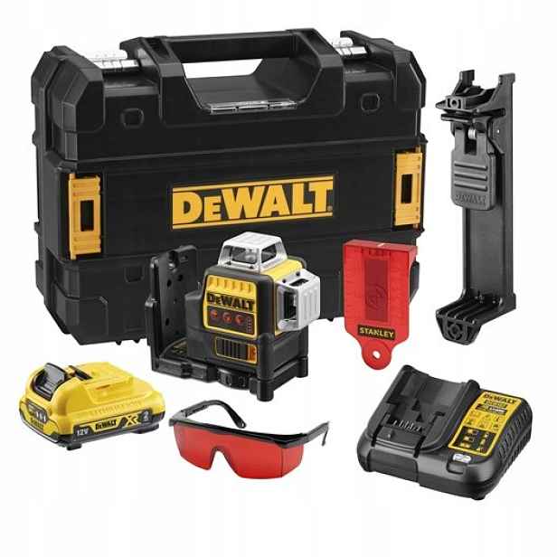 3-svazkový laser 360° červený do 15 m, 10,8 V 2,0 Ah DeWALT [DCE089D1R-QW]
