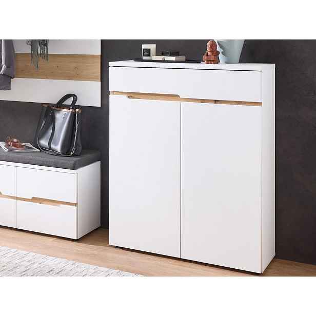 Botník se zásuvkou Memphis, bílá/dub artisan