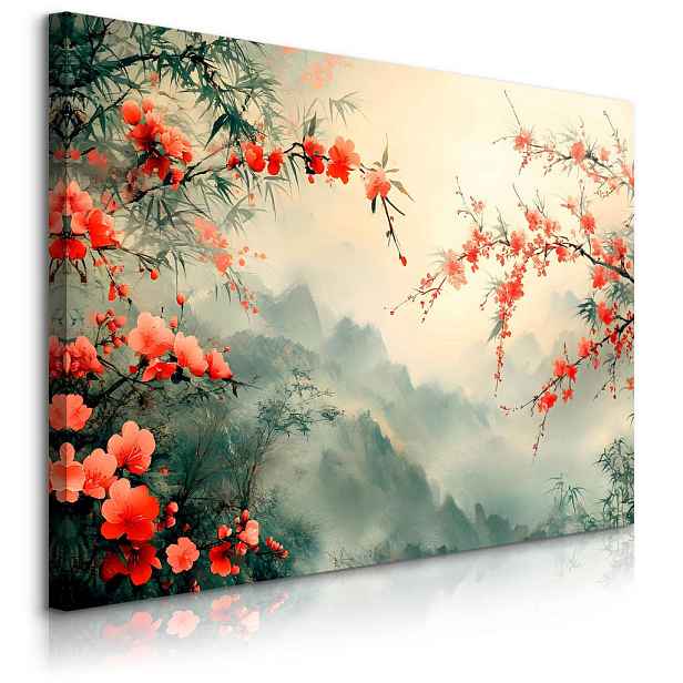 Muralo OBRAZ NA PLÁTNĚ Květiny Rostliny Hory Krajina 120cm x 80cm