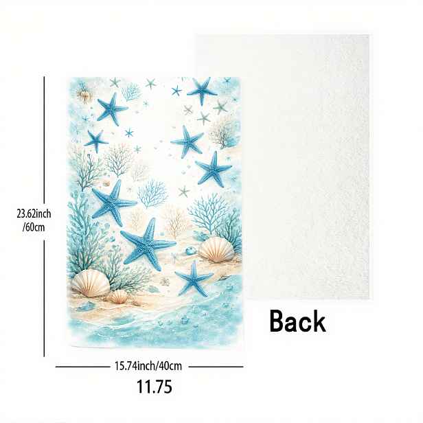 TEMU 2 ks ručníků s oceánským , kuchyňské utěrky, 40 cm x 60 cm, víceúčelové čisticí s modrou hvězdicí, mušlí a korálovým vzorem. Ideální pro úklid