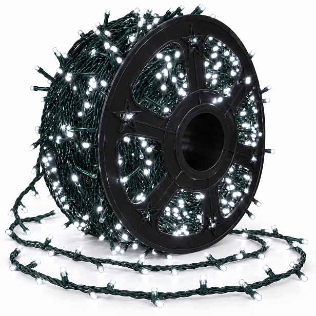 Vánoční Osvětlení Na Stromeček 2000 Led 120 m Studené bílé Flash IP44 Silný kabel na cívce