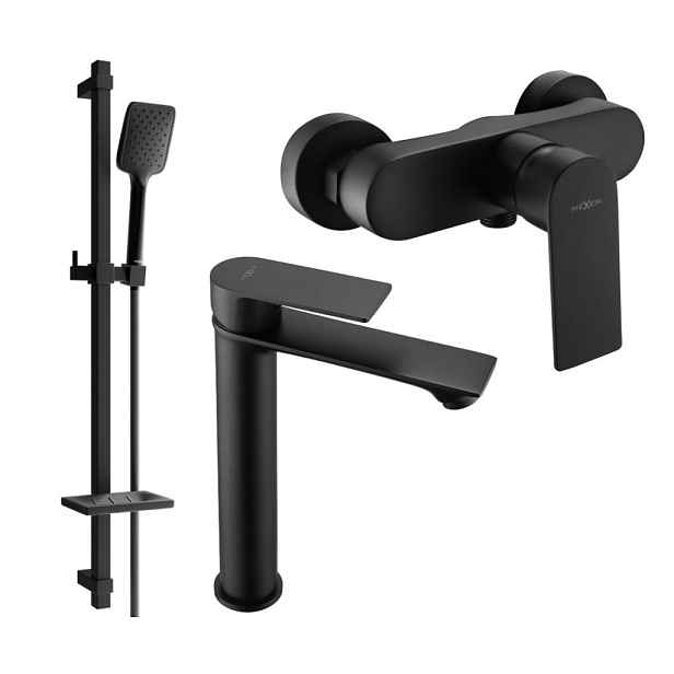 MEXEN - Royo SET umyvadlová + sprchová baterie s příslušenstvím DQ62, černá 72214DQ62-70