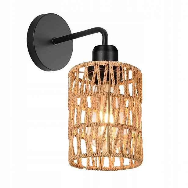 Nástěnná Lampa Pletená Jednodílná Boho Šňůra E27 Černá Přírodní