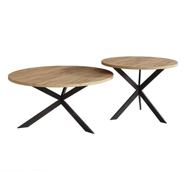 Idohome KONFERENČNÍ STOLEK LIBERO kulatý z MDF, černý / dub Craft Gold