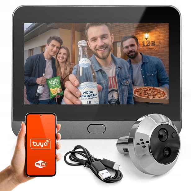 Kukátko pro dveře Full Hd WiFi kamera Tuya Detekce pohybu Pir