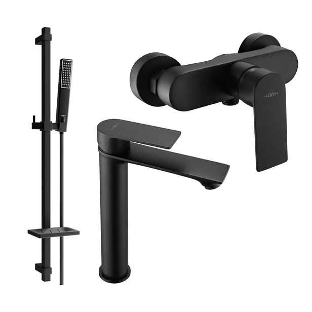 MEXEN - Royo SET umyvadlová + sprchová baterie s příslušenstvím DQ72, černá 72214DQ72-70