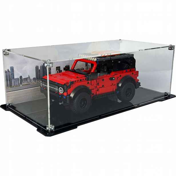 Vitrína s černou základnou a pozadím pro Lego 42213 Technic Ford Bronco