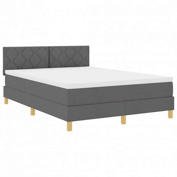vidaXL LED box pružinová postel s čelo Tmavě šedá 140 x 190 cm textil