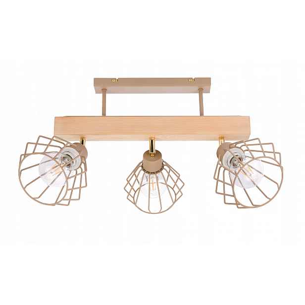 Dřevěná stropní lampa Lustr Stropní Svítidlo 3x Klosz Brylant Kaszmir béžová