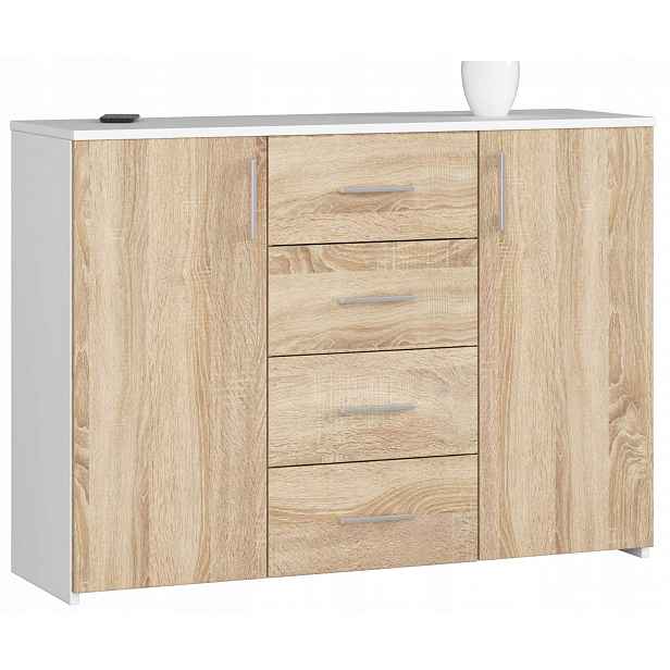 Komoda skříňka K45 110 cm 4 zásuvky bílá-sonoma Akd