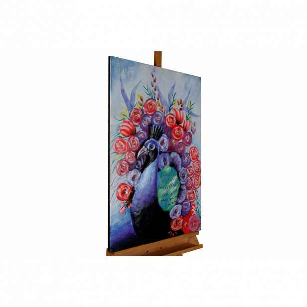 KUNSTLOFT KOVOVÝ OBRAZ PAVÍ MAJESTÁT, 90/60 CM
