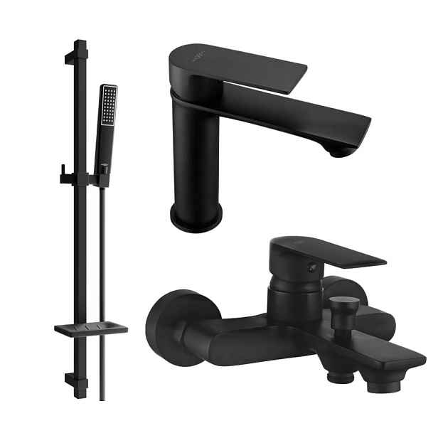 MEXEN - Royo SET umyvadlová + vanová baterie s příslušenstvím DQ72, černá 72203DQ72-70