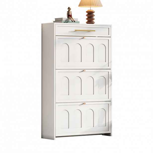 Modfu BOTNÍK z MDF 70x25x123,5 cm bílý se 6 přihrádkami a zásuvkou, úzké minimalistické provedení