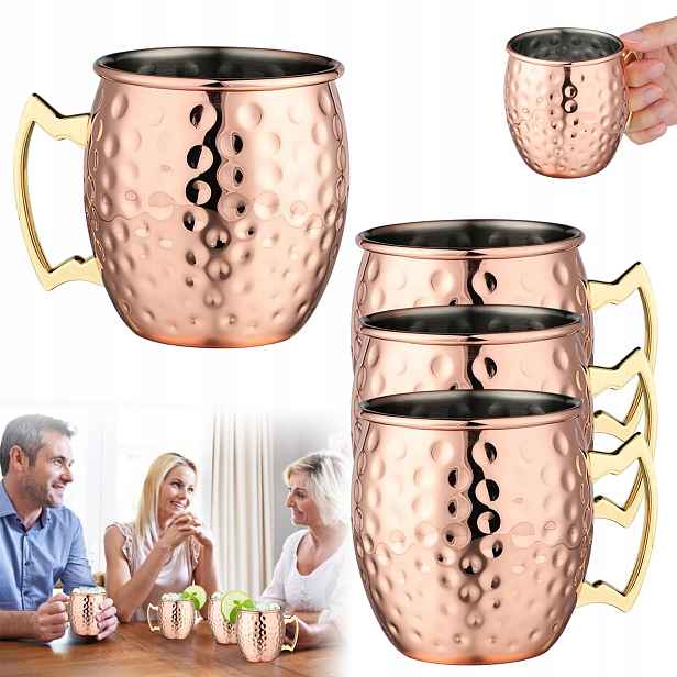 Sada 4 měděných hrnků Mule, hrnek Moscow Mule, objem 530 ml