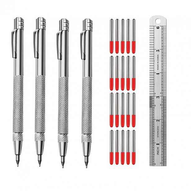 TEMU 25 ks Steel Tip Scriber s 1 pravítkem, 20 náhradních hrotů pro značení, kovový rýsovací nástroj s , přenosné rýsovací pero pro leštění,