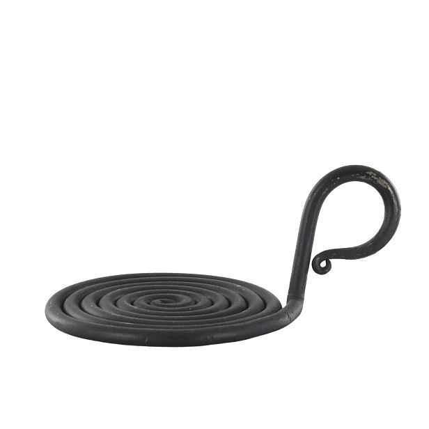 Černý antik kovový svícen pro sloupovou svíčku Spirel - Ø 10*6 cm Chic Antique