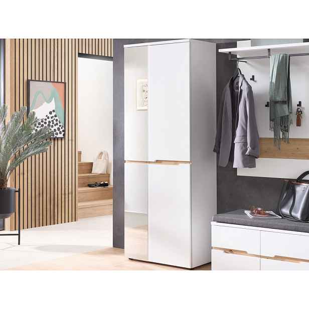 Předsíňová šatní skříň se zrcadlem Memphis, 65 cm, bílá/dub artisan