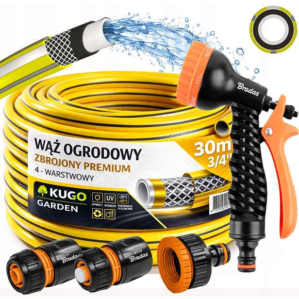 Hadice 3/4" 30 m 4 Vrstvy Plus Premium Pistolet Set Bradas