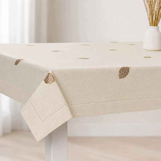 Vyšívaný ubrus 160x220 100% Bavlna Zlatá nit Elegantní Merezka Boho