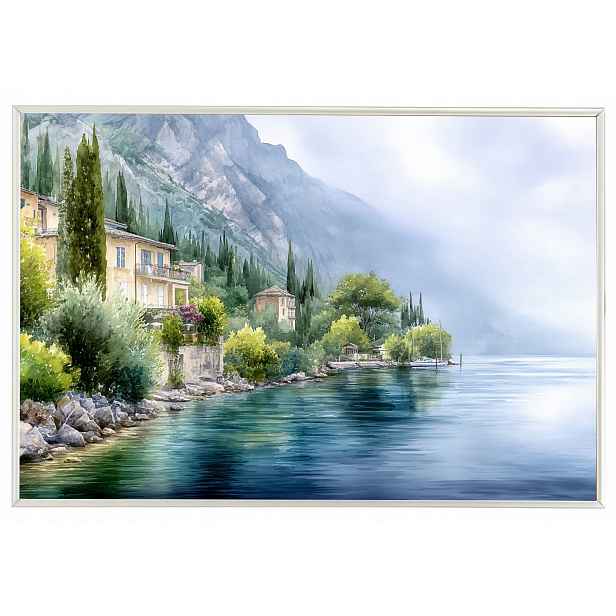 Plakát Rámeček Aluminium Itálie Jezero Como Akvarel Hory Cypřiš 60x40