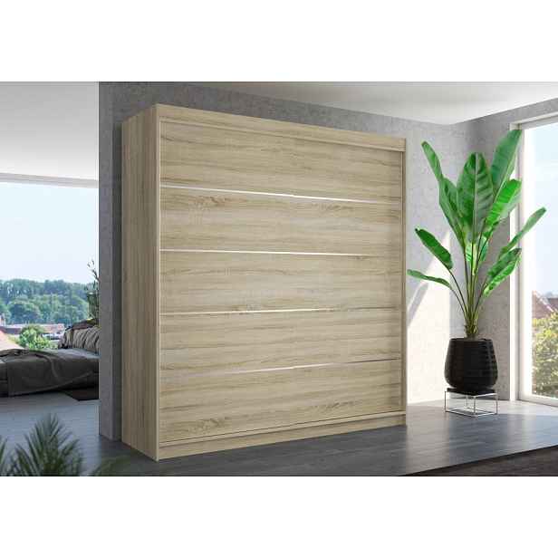 Šatní skříň s posuvnými dveřmi 200 cm HARLIA - dub sonoma