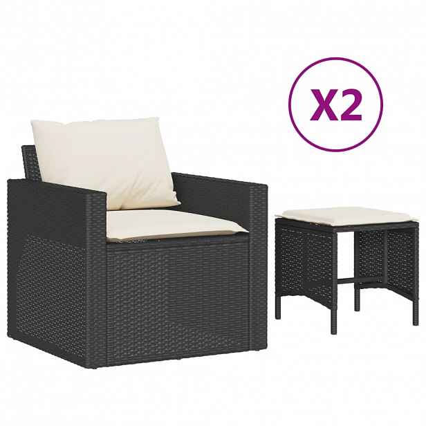 vidaXL 4dílná zahradní sedací souprava s poduškami černá polyratan