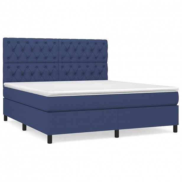 vidaXL Box spring postel s matrací modrá 160x200 cm textil