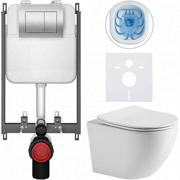 Kompletní WC set Basic/Cesso - bílá lesklá - WC tlačítko Maxio/Stříbrná - pro zazdění - 49x36 cm - 8050BD85951