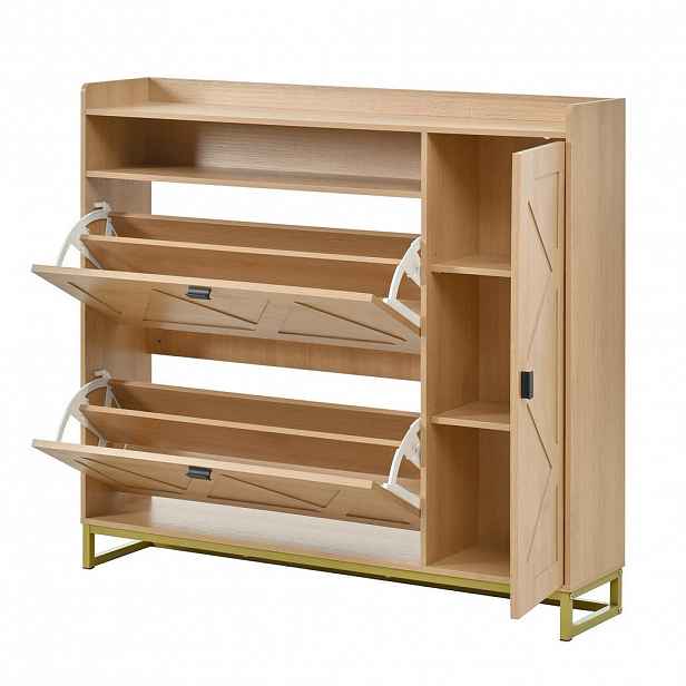 Modfu BOTNÍK z MDF 110x24x100 cm přírodní s výklopnými dvířky, boční skříňkou a tichým dovíráním