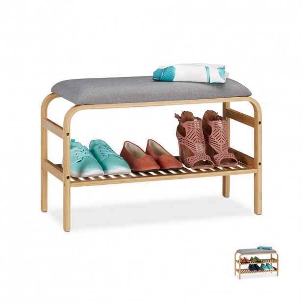 Relaxdays LAVICE přírodní šedá bambus čalouněná 69 cm